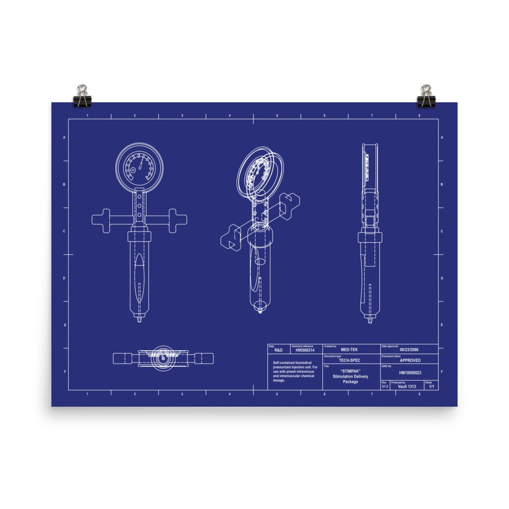 Stimpak Blueprint Poster | Fallout Inspired Wall Art Poster 24x18