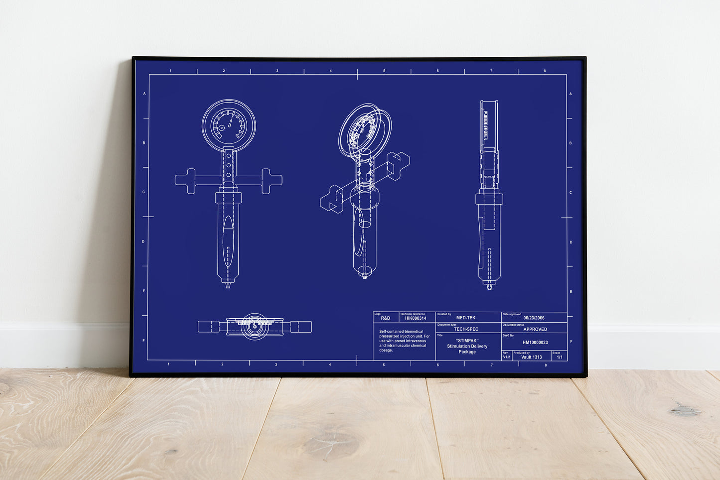 Stimpak Blueprint Poster | Fallout Inspired Wall Art Poster 24x18