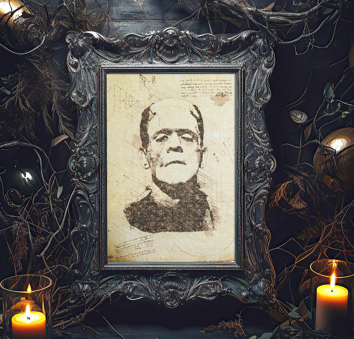 Frankenstein's Monster da Vinci Sketch Inspired Portrait | 9 x 12 Universal Monster Art